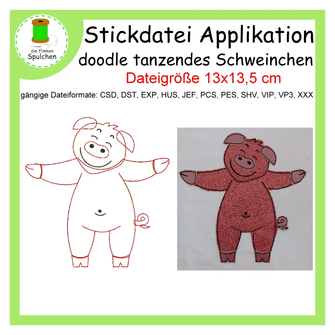 Stickdatei Applikation tanzendes Schweinchen