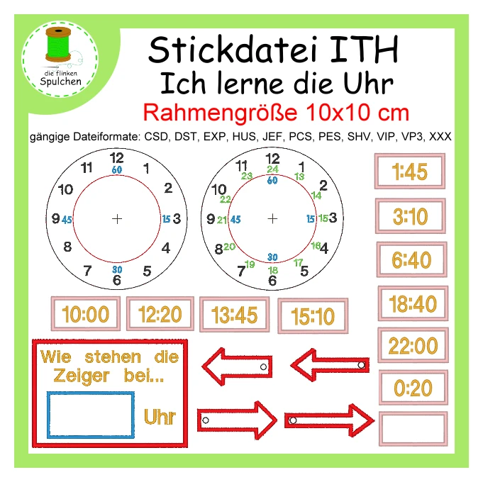 Stickdatei ITH Uhr lernen