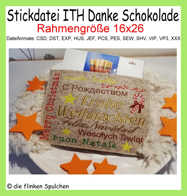 Stickdatei ITH Danke Schokolade Weihnachten