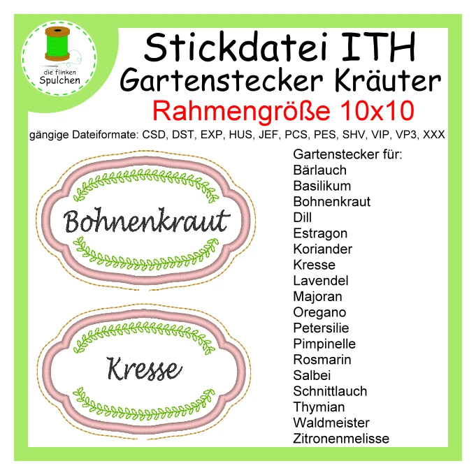 Stickdatei ITH Garten - Kräuter - Stecker