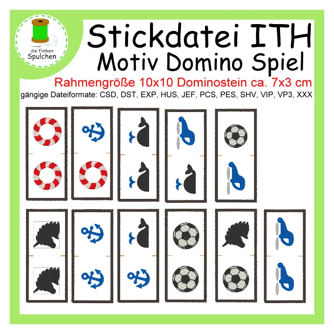 Stickdatei ITH Spiel Domino mit Motiven