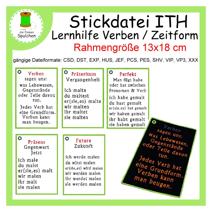 Stickdatei ITH Lernhilfe Verben Zeitform
