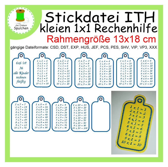 Stickdatei ITH Rechenhilfe kleines 1x1 Lernhilfe