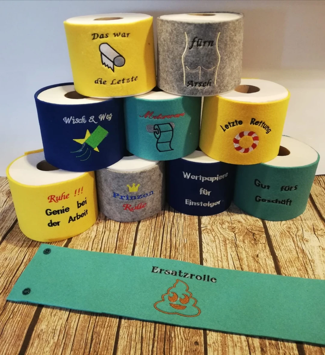 Stickdatei Texte für Klopapiermanschetten