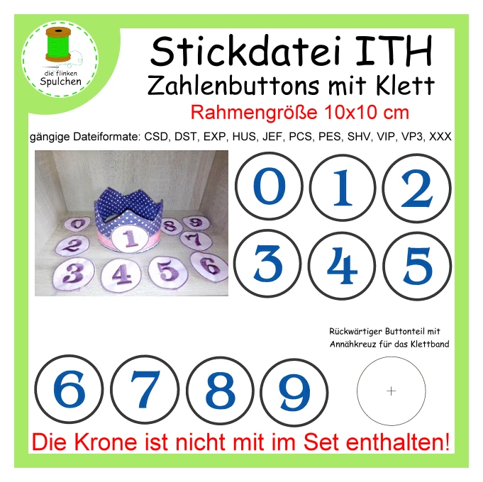 Stickdatei ITH Zahlenbuttons für Geburtstagskronen