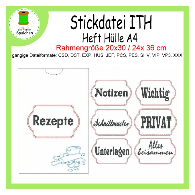 Stickdatei ITH Heft  A4 Einschubhüllen