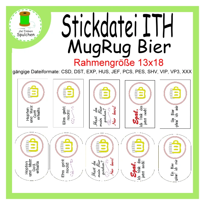 Stickdatei ITH MugRug Bier