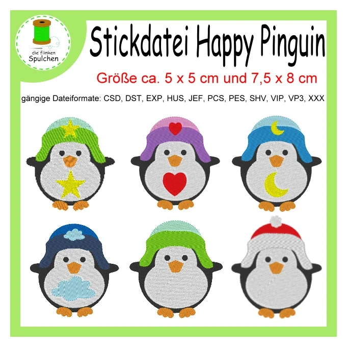 Stickdatei Vollstick Happy Pinguine