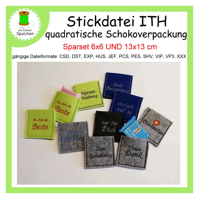 Stickdatei ITH quadratische Schoko Verpackung
