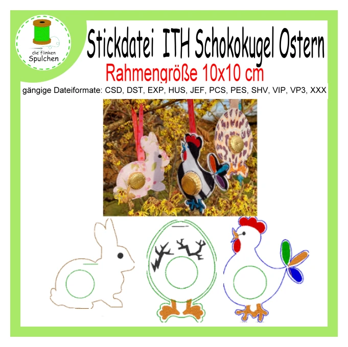 Stickdatei ITH Schoko Kugel Anhänger Ostern