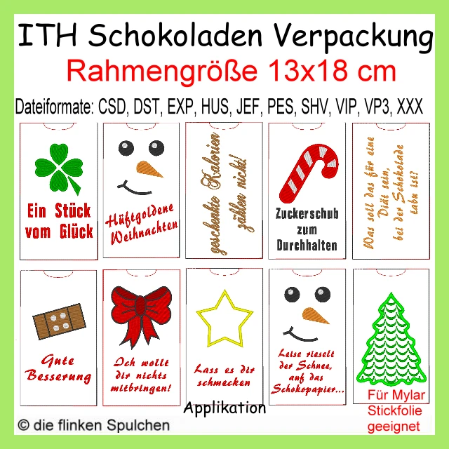 Stickdatei ITH Schokoverpackung Weihnachten