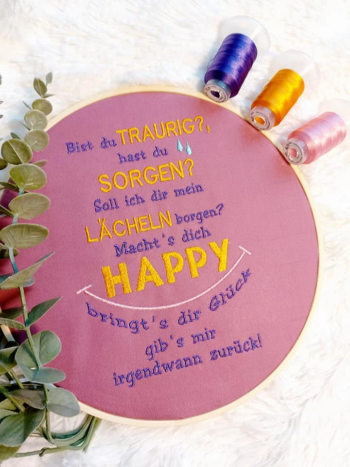 Stickdatei Spruch "Bist du traurig?"
