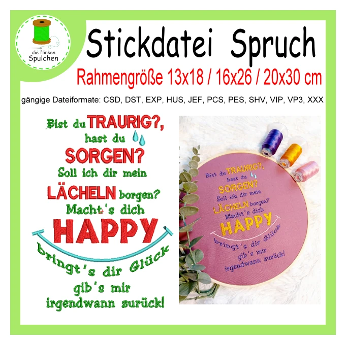 Stickdatei Spruch "Bist du traurig?"