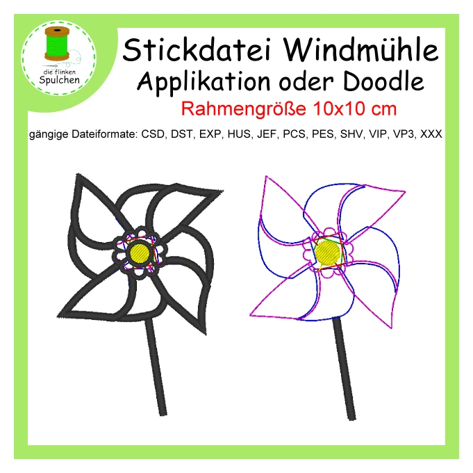 Stickdatei Applikation Windmühle