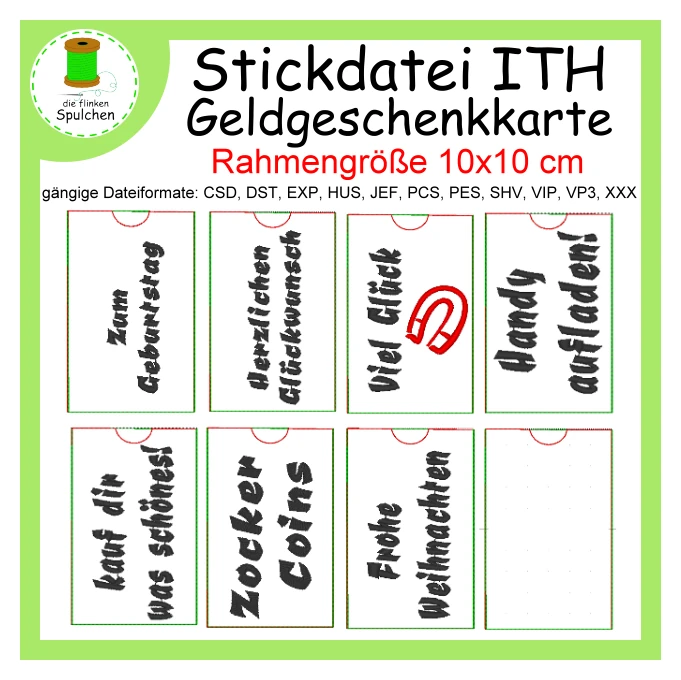 Stickdatei ITH Geld oder Gutscheinkarten Hülle
