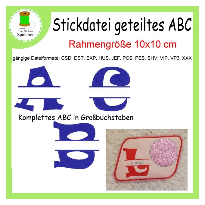 Stickdatei geteiltes ABC / Buchstaben / Alphabet