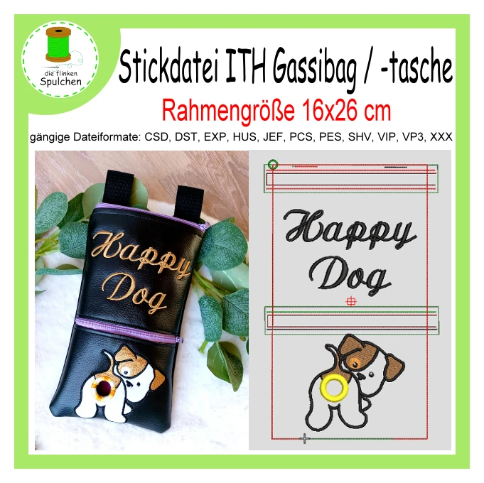 Stickdatei ITH Gassibag / -tasche / Hundetasche