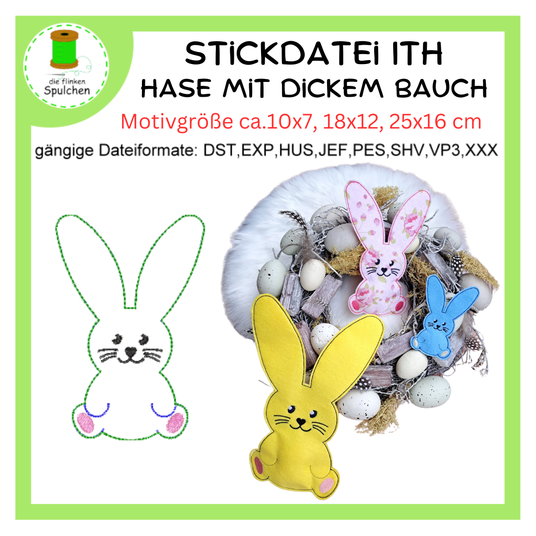Stickdatei ITH Osterhase mit gefüllten Bauch