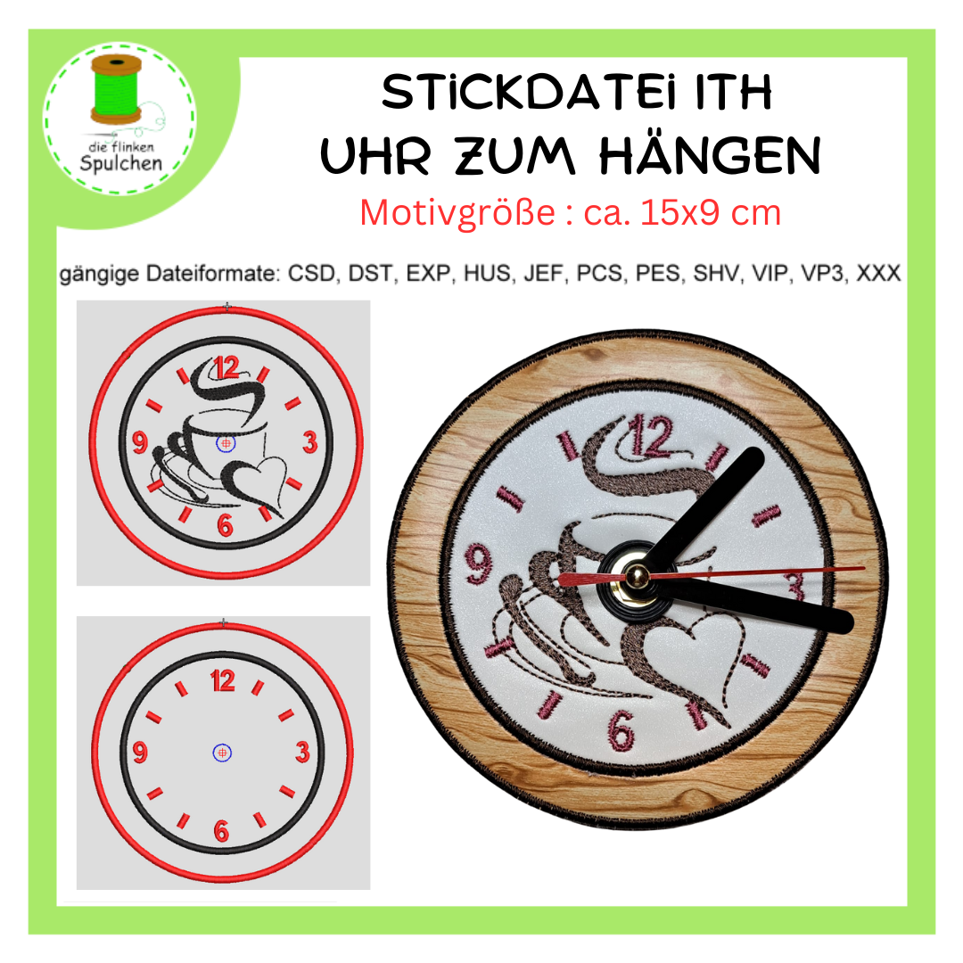Stickdatei ITH Uhr zum Hängen 