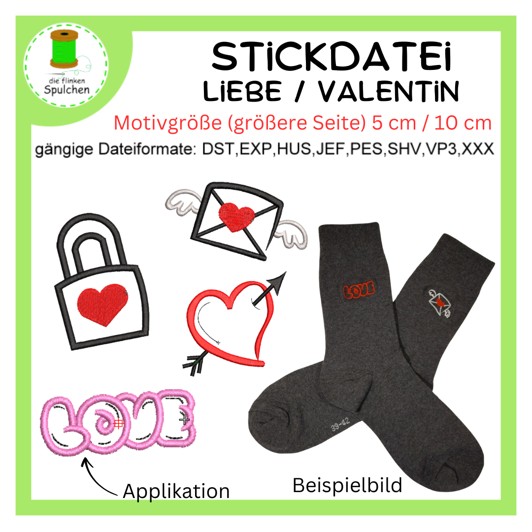 Stickdatei Kontur / Applikation kleine Liebe Motive