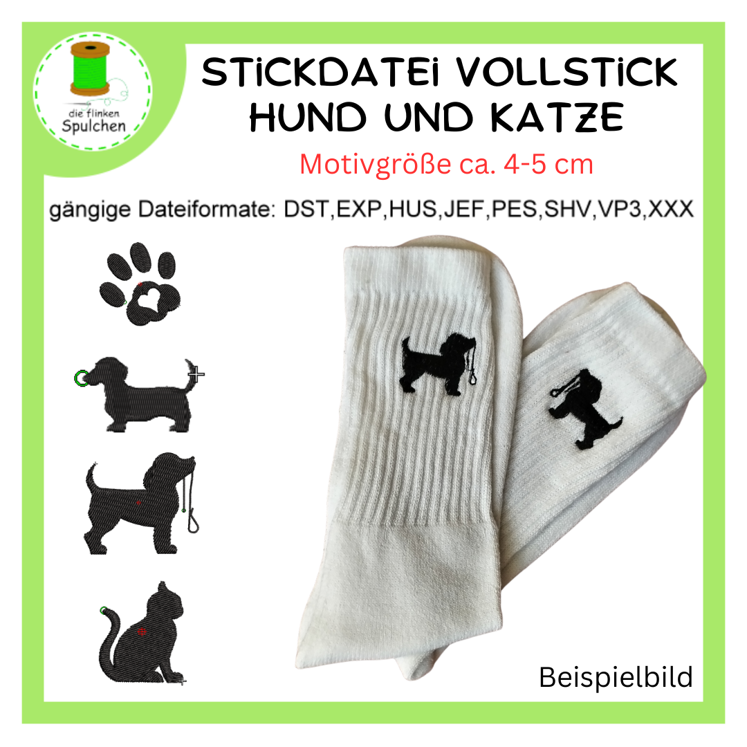 Stickdatei Vollstick Minimotive Hund und Katze