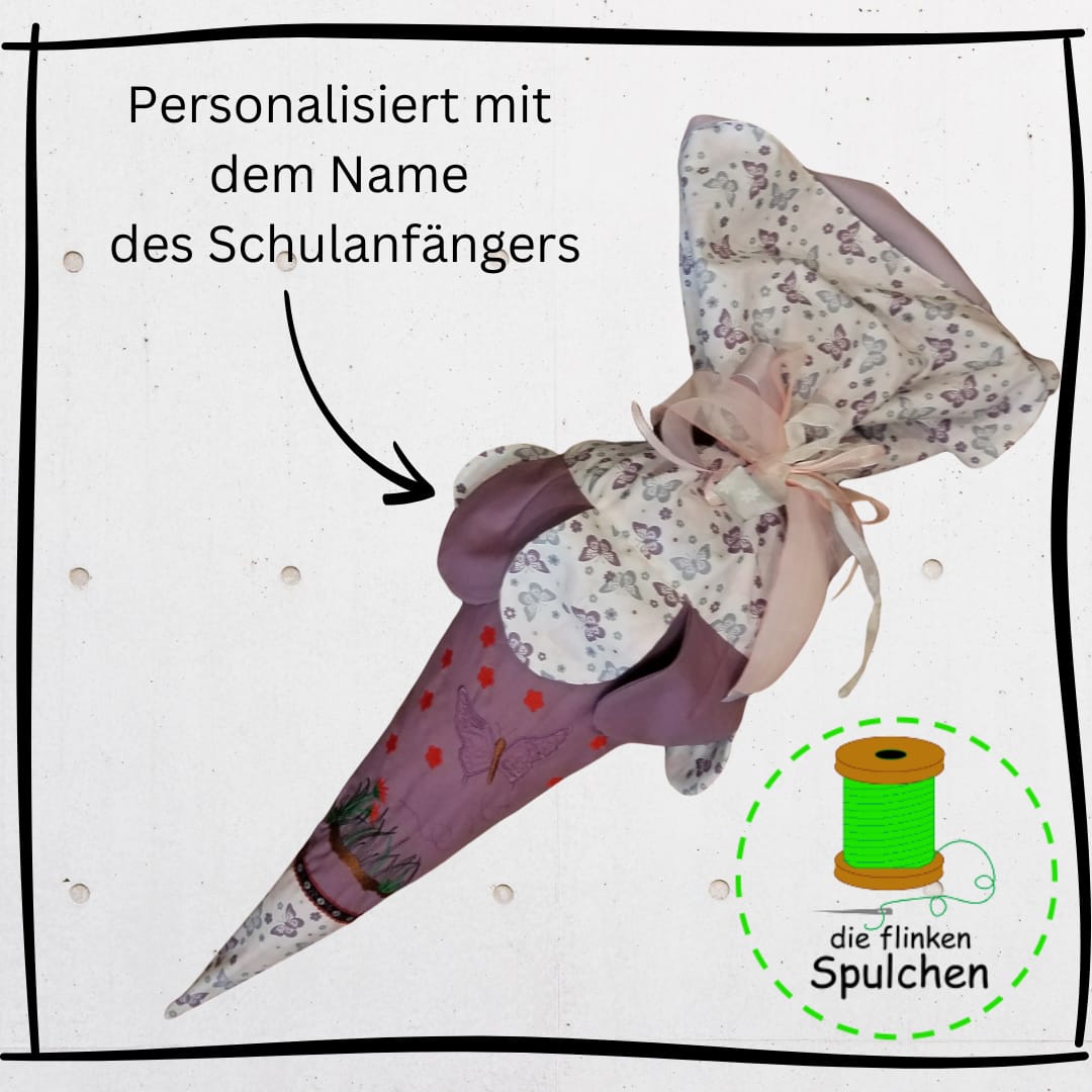 Schultüte „Schmetterlingszauber“ – ein zarter Begleiter zum Schulanfang, aus Stoff incl. Papprohling