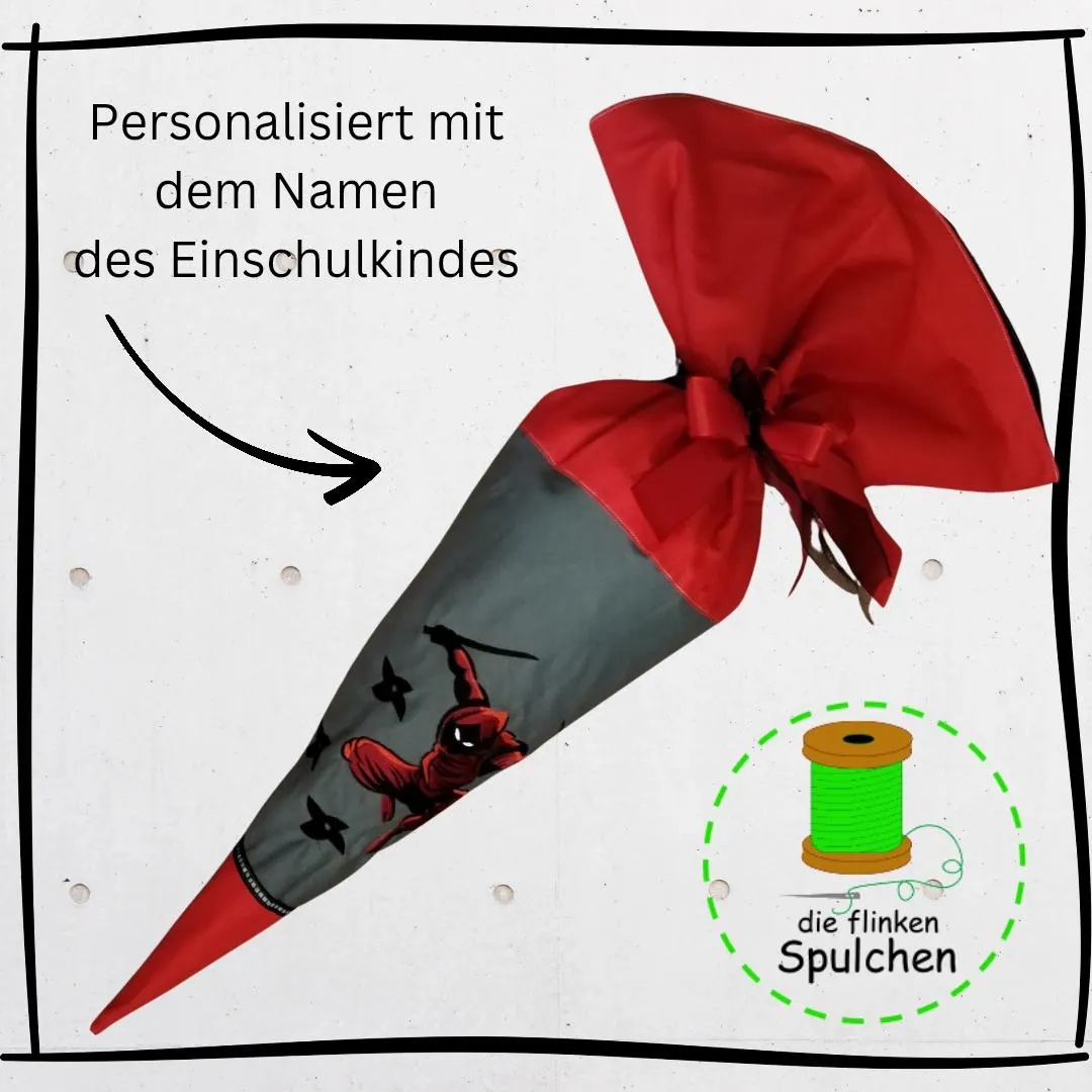 Schultüte „Ninja“ – für mutige Schulstarter mit Kampfgeist, aus Stoff incl. Papprohling