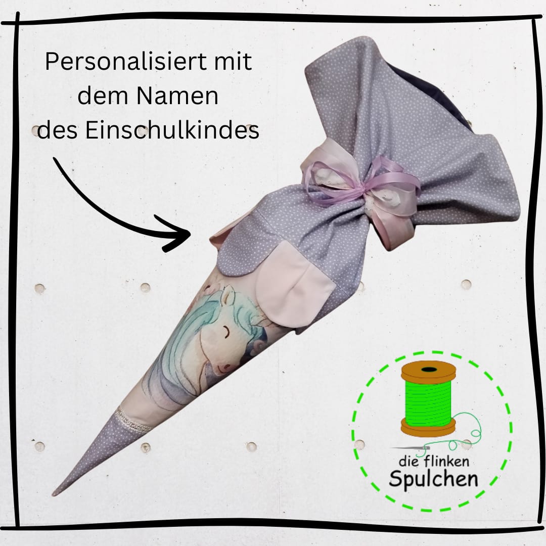 Schultüte Einhorn Bügelbild, Stoff incl. Papprohling