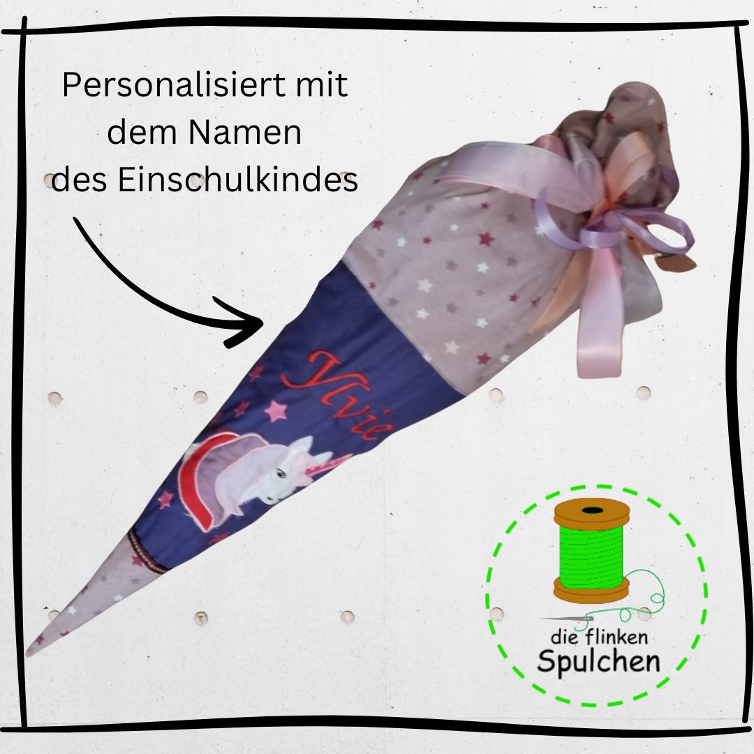 Schultüte Einhorn, Stoff incl. Papprohling