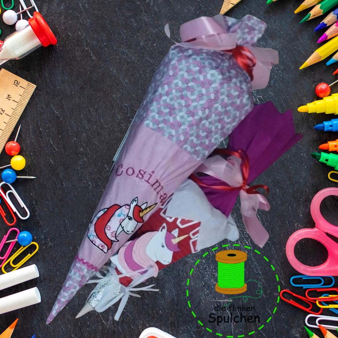Schultüte Einhorn, Stoff incl. Papprohling