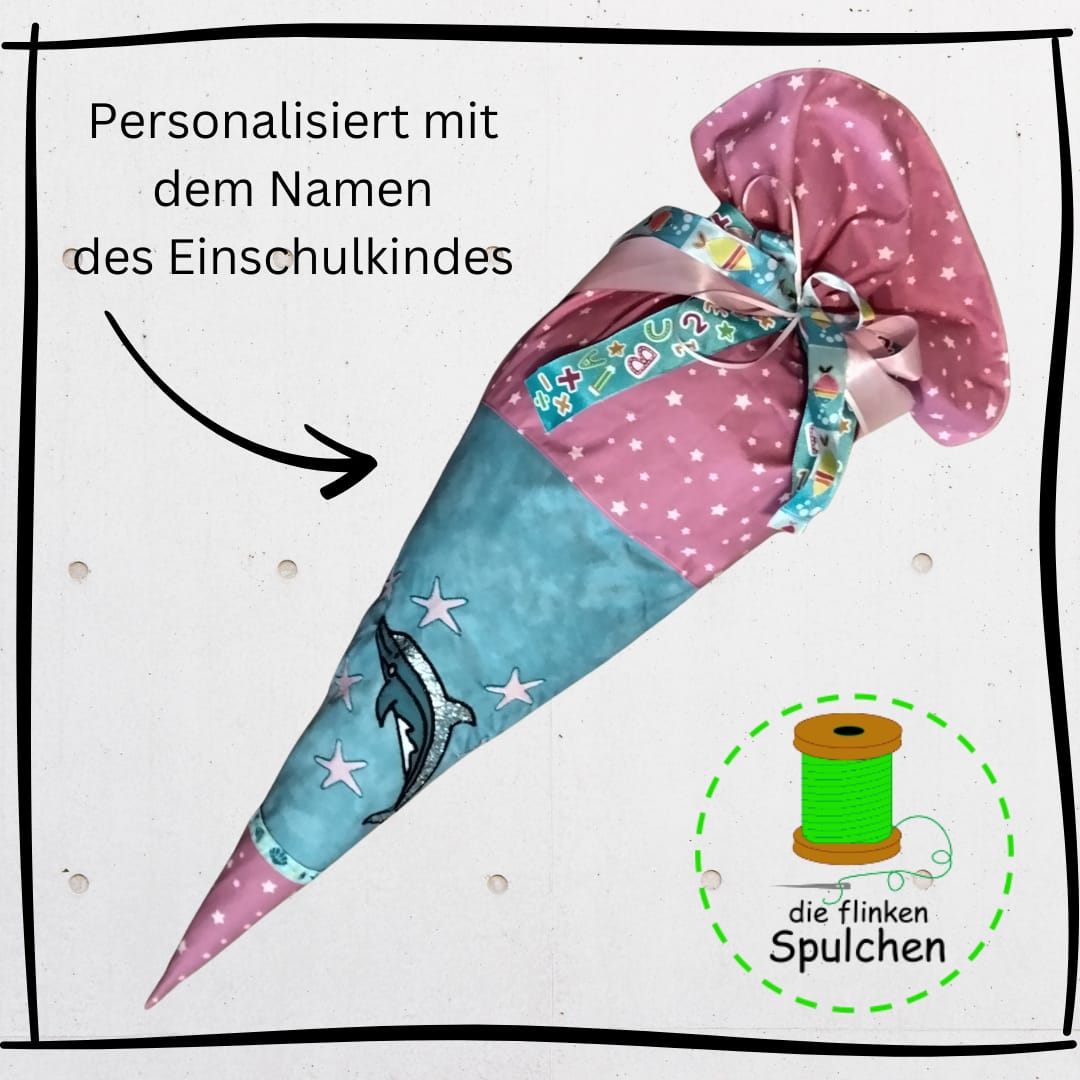 Schultüte Delfin, Stoff incl. Papprohling