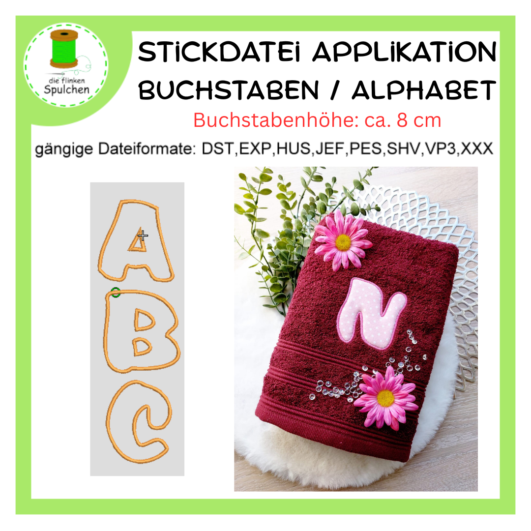 Stickdatei Applikation Buchstaben / ABC / Alphabet