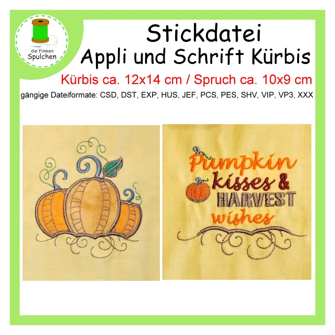 Stickdatei Applikation Kürbis und Spruch
