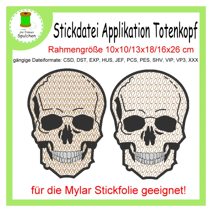 Stickdadtei  Kontur Applikation Totenkopf