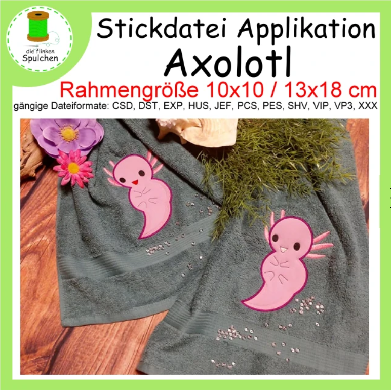 Stickdatei Applikation Axolotl
