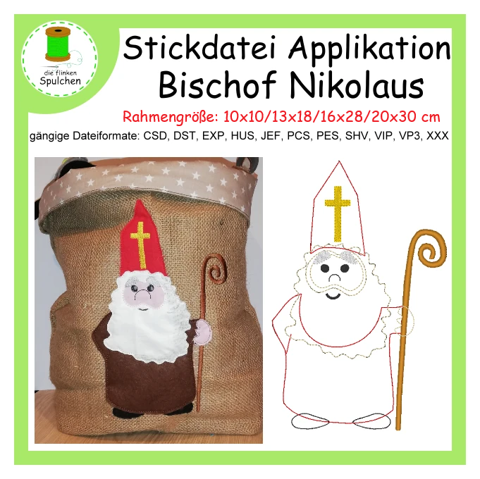 Stickdatei Applikation Doodle Bischof Nikolaus