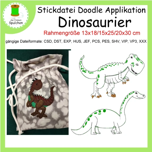 Stickdatei Doodle Applikation Dinos