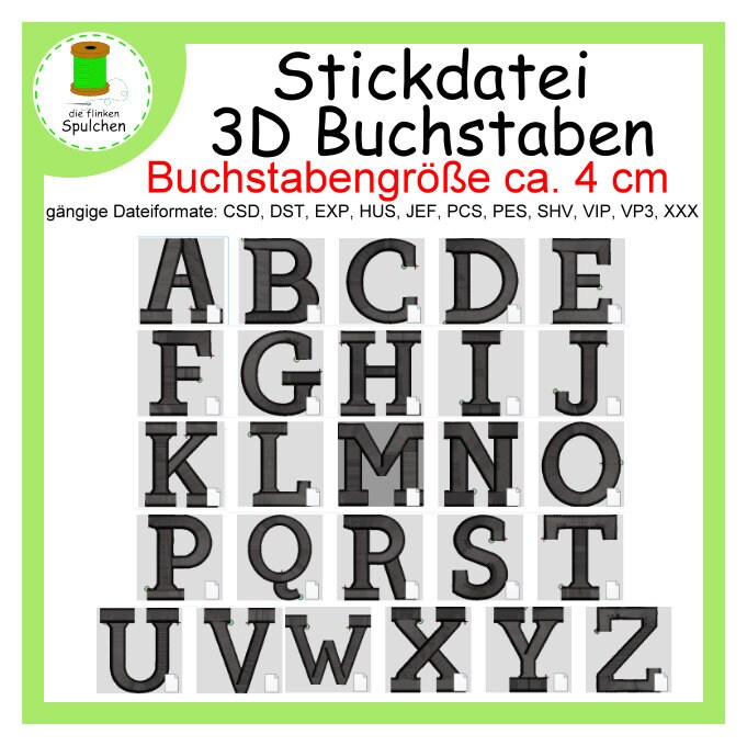 Stickdatei 3D Buchstaben