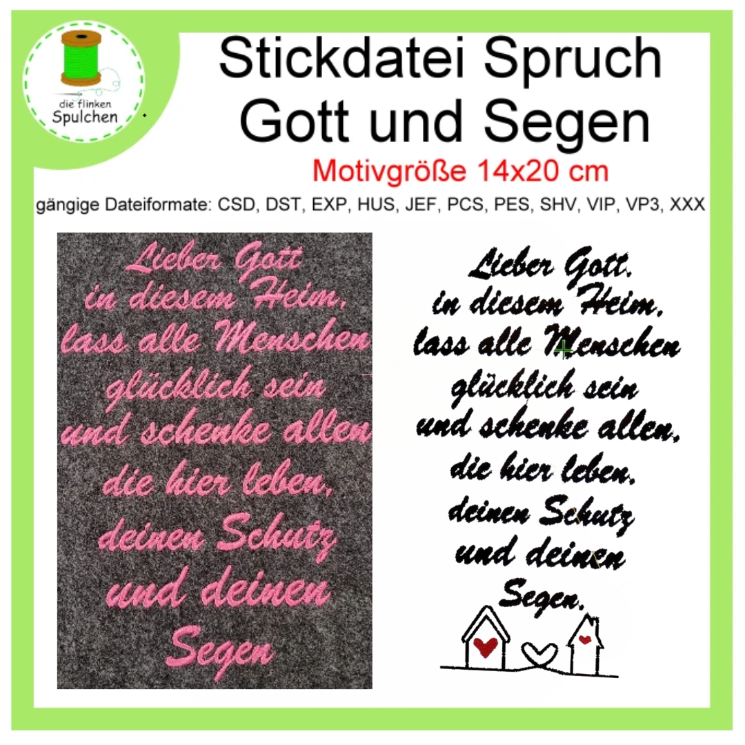 Stickdatei Spruch Gott segne das Heim