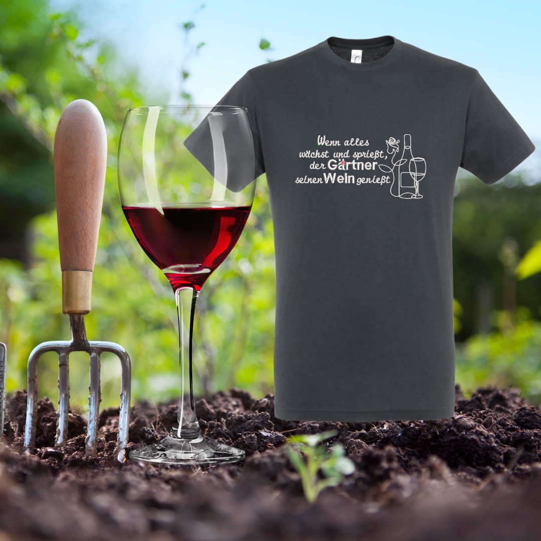 Stickdatei Spruch Gärtner und sein Wein