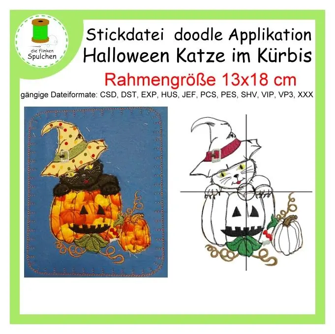Stickdatei Appli Katze im Kürbis