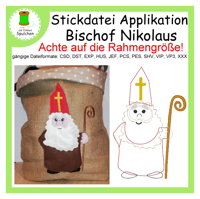 Stickdatei Applikation Doodle Bischof Nikolaus