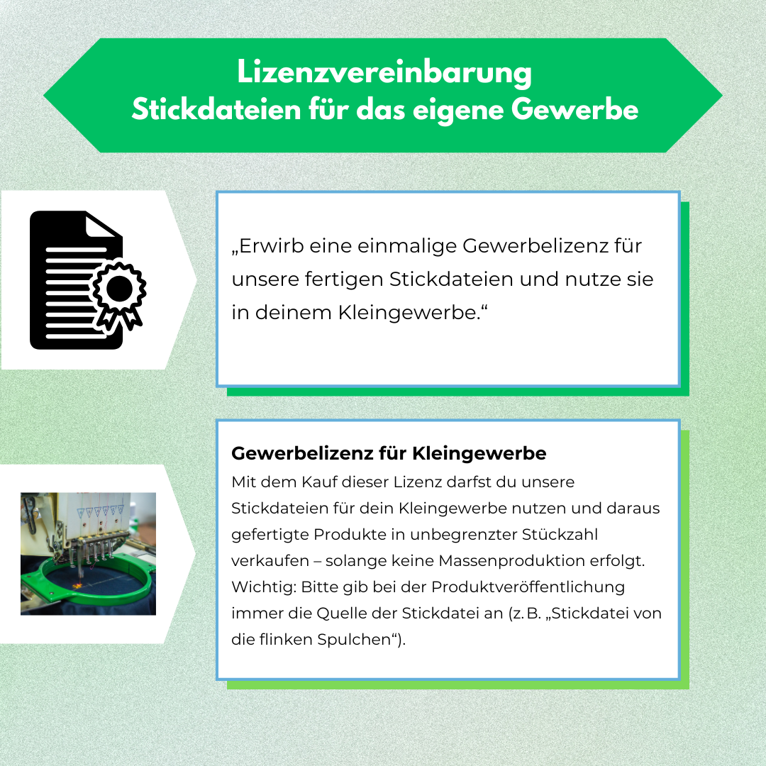 Lizenz für unsere Stickdateien für Ihr Gewerbe