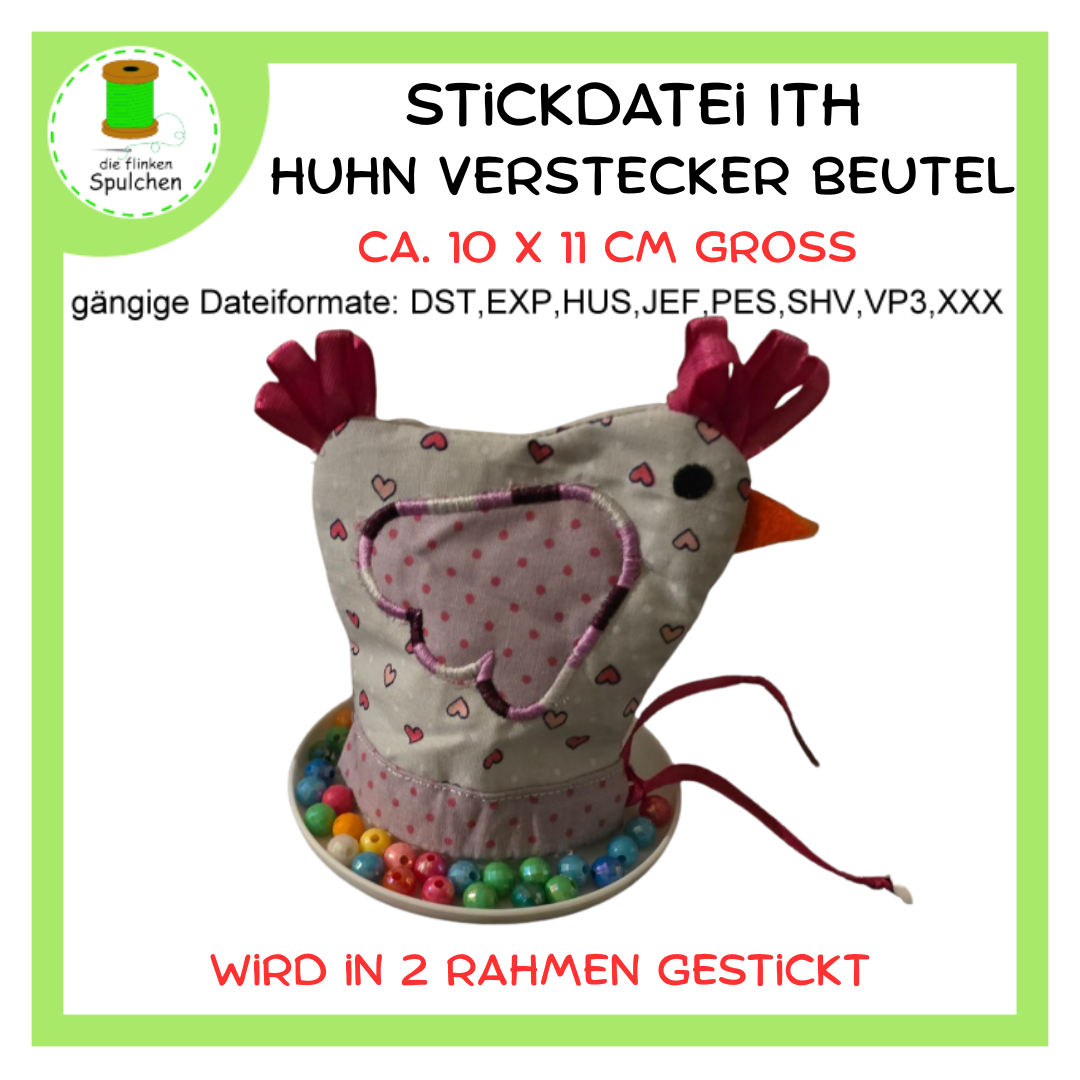 Stickdatei ITH Huhn Verstecker Beutel