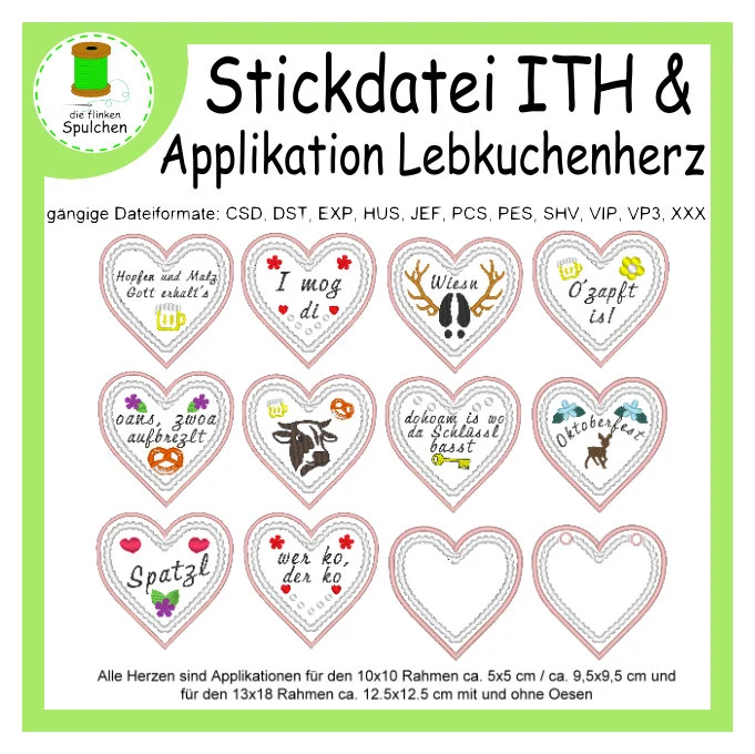 Stickdatei ITH / Appli Lebkuchenherzen 9cm
