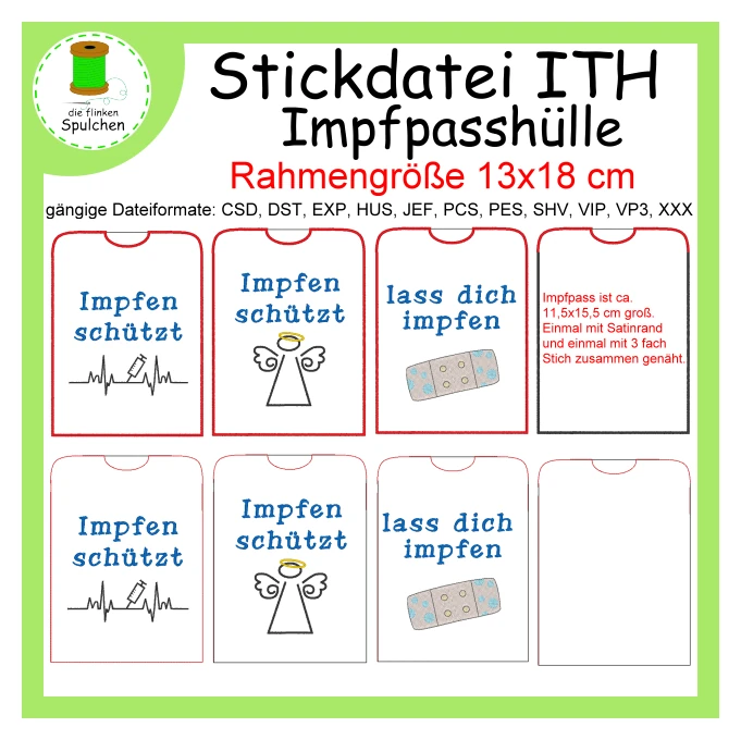 Stickdatei ITH Impfpass Hüllen