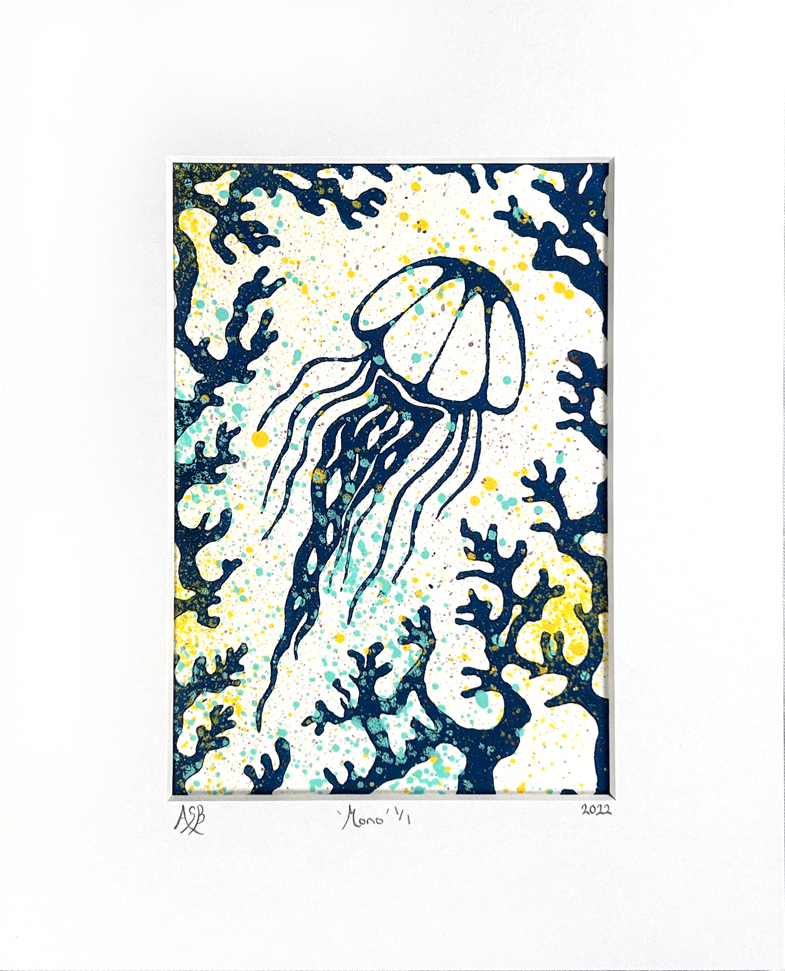 Jellyfish with Coral Monoprint I