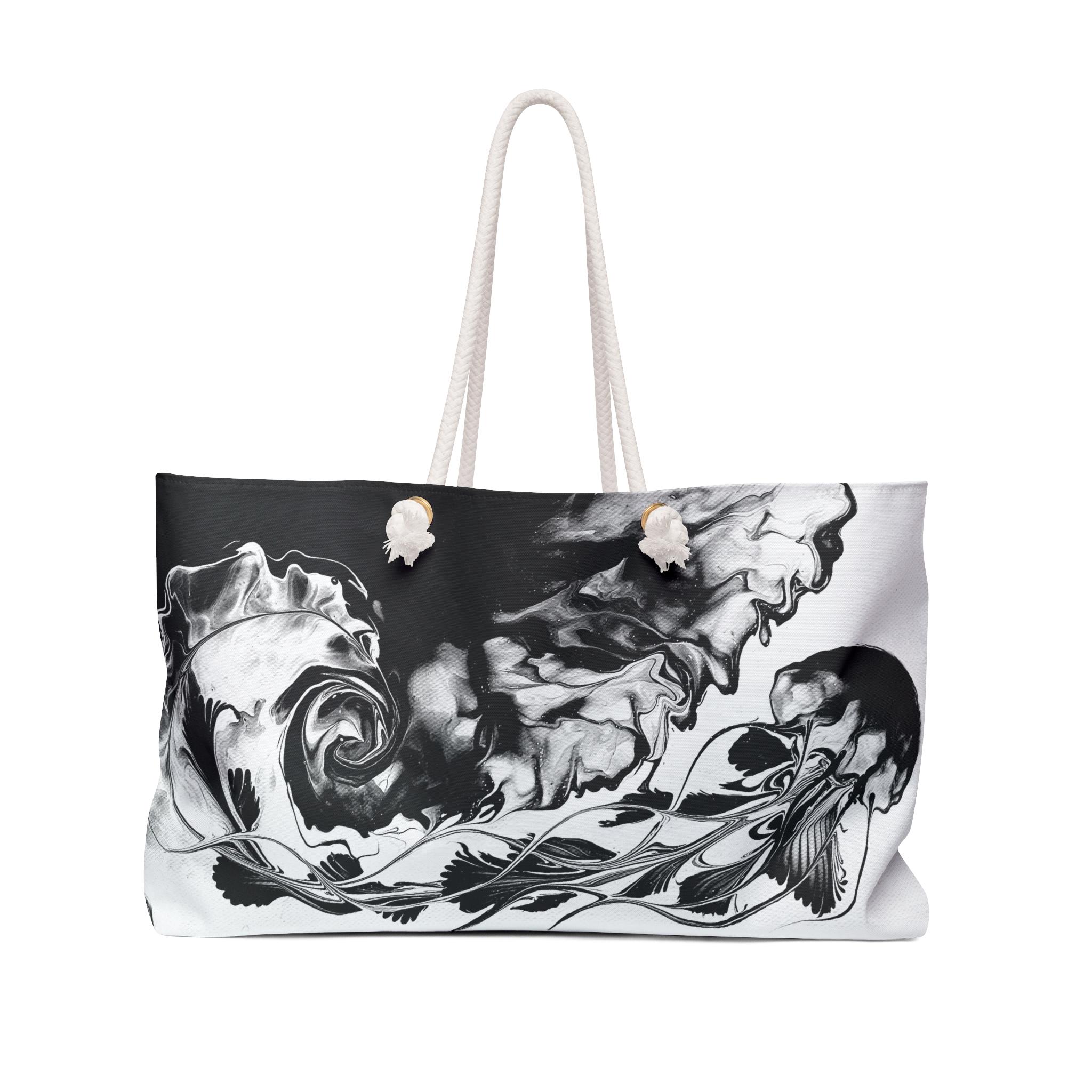 Oceanic Balance Beach Bag: Artistic Weekender Bag/Beach Tote with Oceanic Artwork by Studio Teal: Beach Bag, Black and White Design, Eco-Friendly Gift