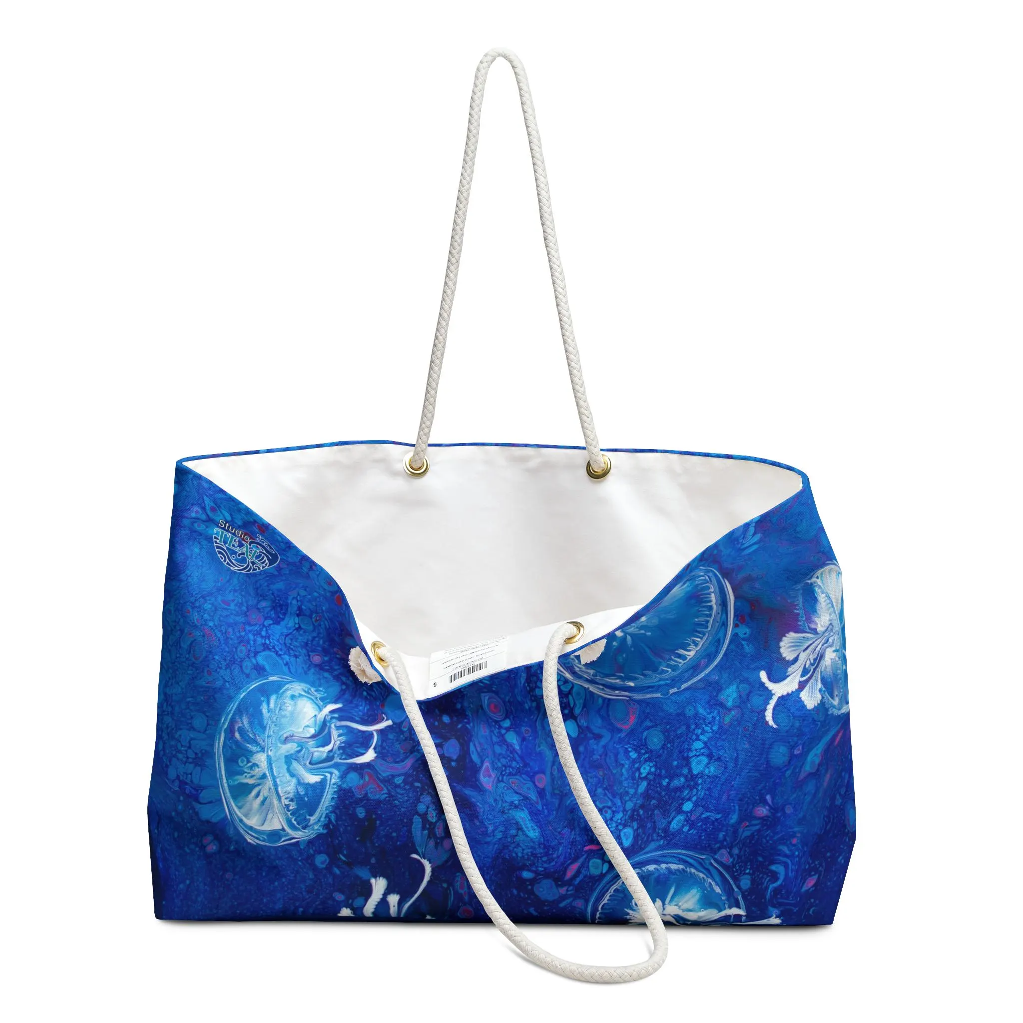 Moon Jellyfish Beach Bag: Designer Weekender/Beach Bag with Jellyfish Art:  Designer Tote for Women, Jellyfish Print, Summer Handbag, Ocean Theme Shoulder Purse