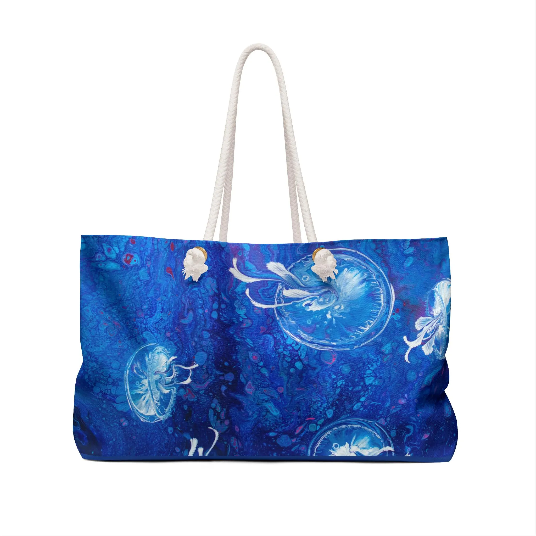Moon Jellyfish Beach Bag: Designer Weekender/Beach Bag with Jellyfish Art:  Designer Tote for Women, Jellyfish Print, Summer Handbag, Ocean Theme Shoulder Purse